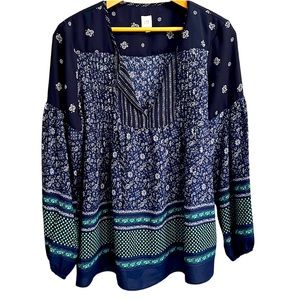 Gap Long-sleeve BoHo patterned Blouse in Navy Blue